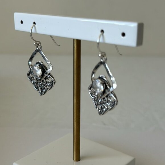 Noa Zuman Sterling Silver 925 Earrings Filigree w CZ Stone Israel 1.5in long - Picture 11 of 15